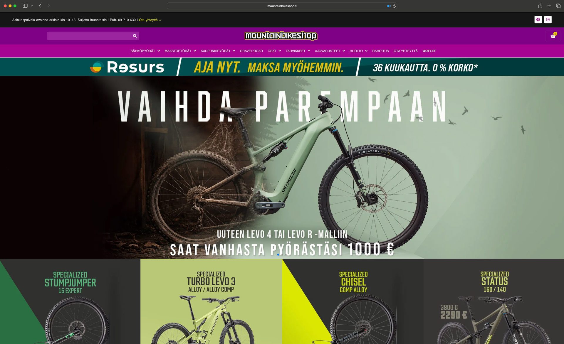 Mountain Bike Shop Helsinki web page and store design.